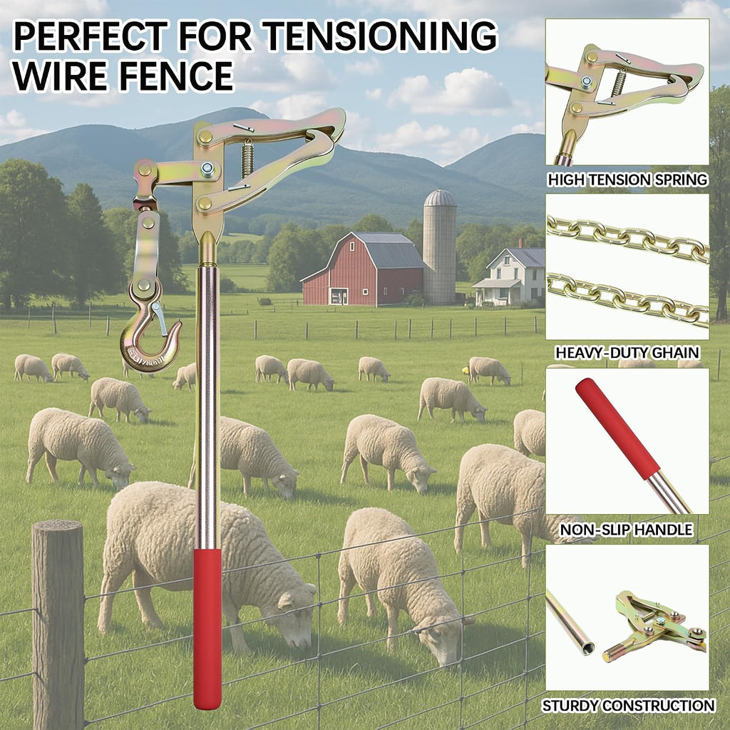 [2-Pack] Heavy Duty Fence Stretcher Tools with 20ft Chains, 2200lbs Capacity Wire Tensioners & Pullers for Ranch/Farm