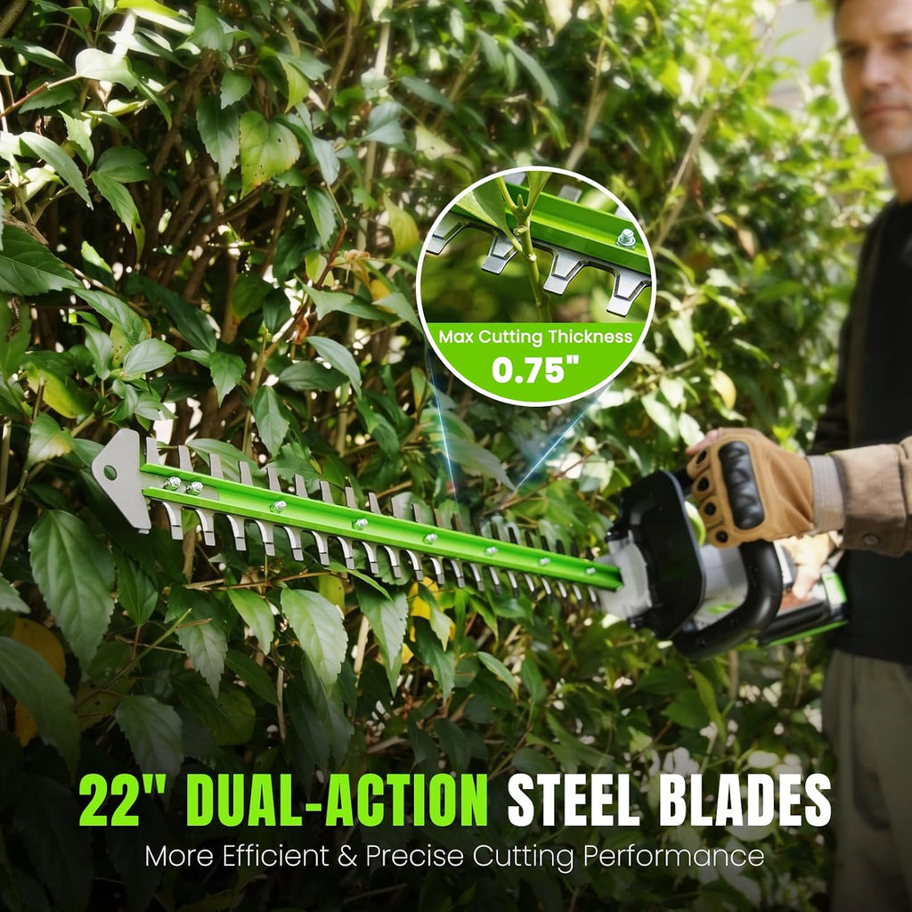 Hedge Trimmer Cordless 22" - 2 x 21V Batteries & Fast Charger, Easy to Use | 3200RPM Powerful Motor, Electric, 2.0Ah