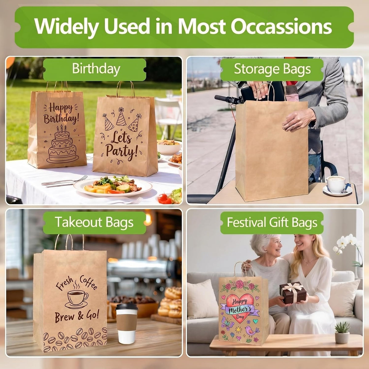 Brown Paper Bags with Handles 12x16x7 inch,25 Pack