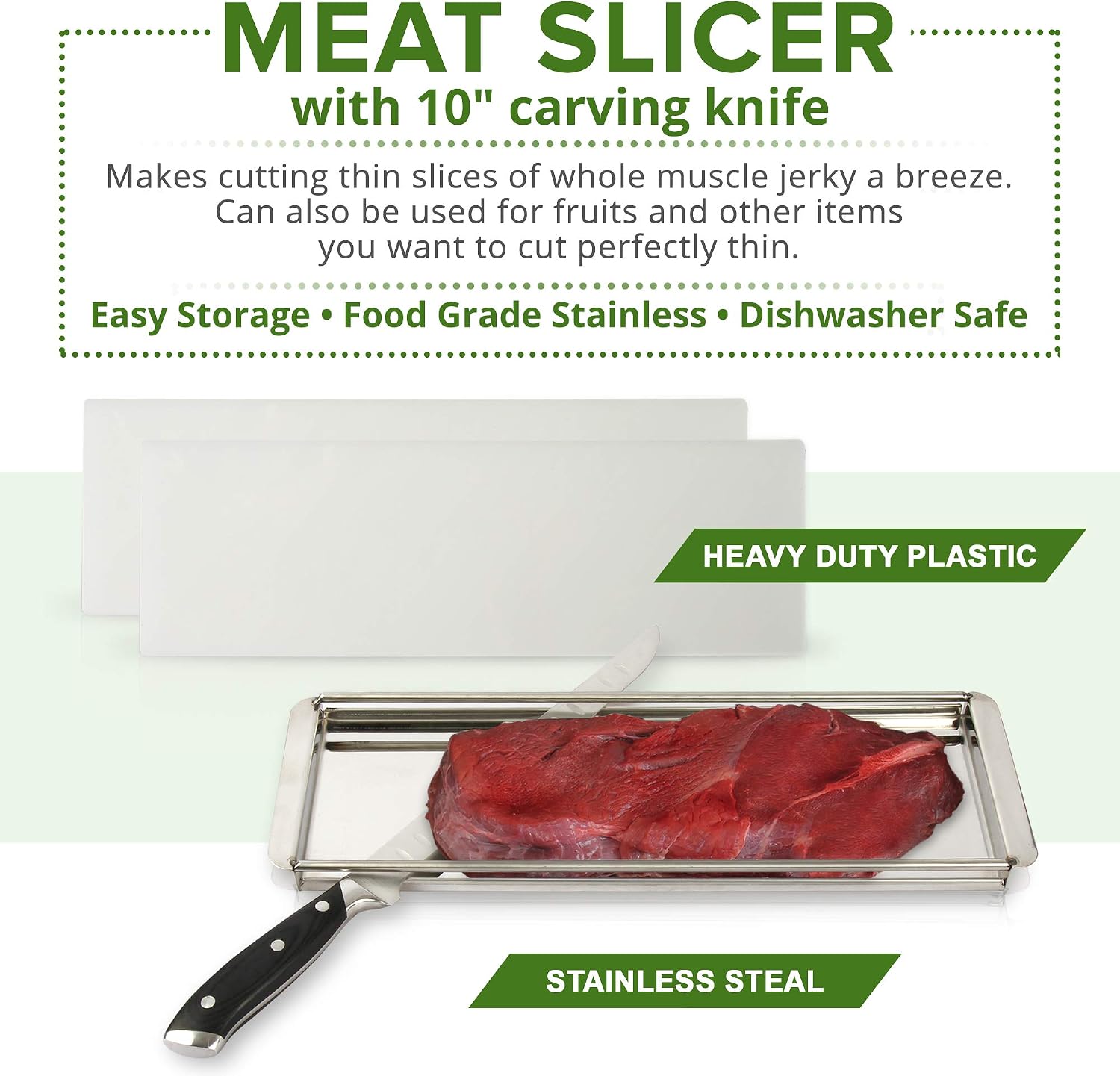 Advanced Beef Jerky Slicer Kit- 100% Precision Uniform Slices Guaranteed - Adjustable Thickness Dishwasher Safe Beef