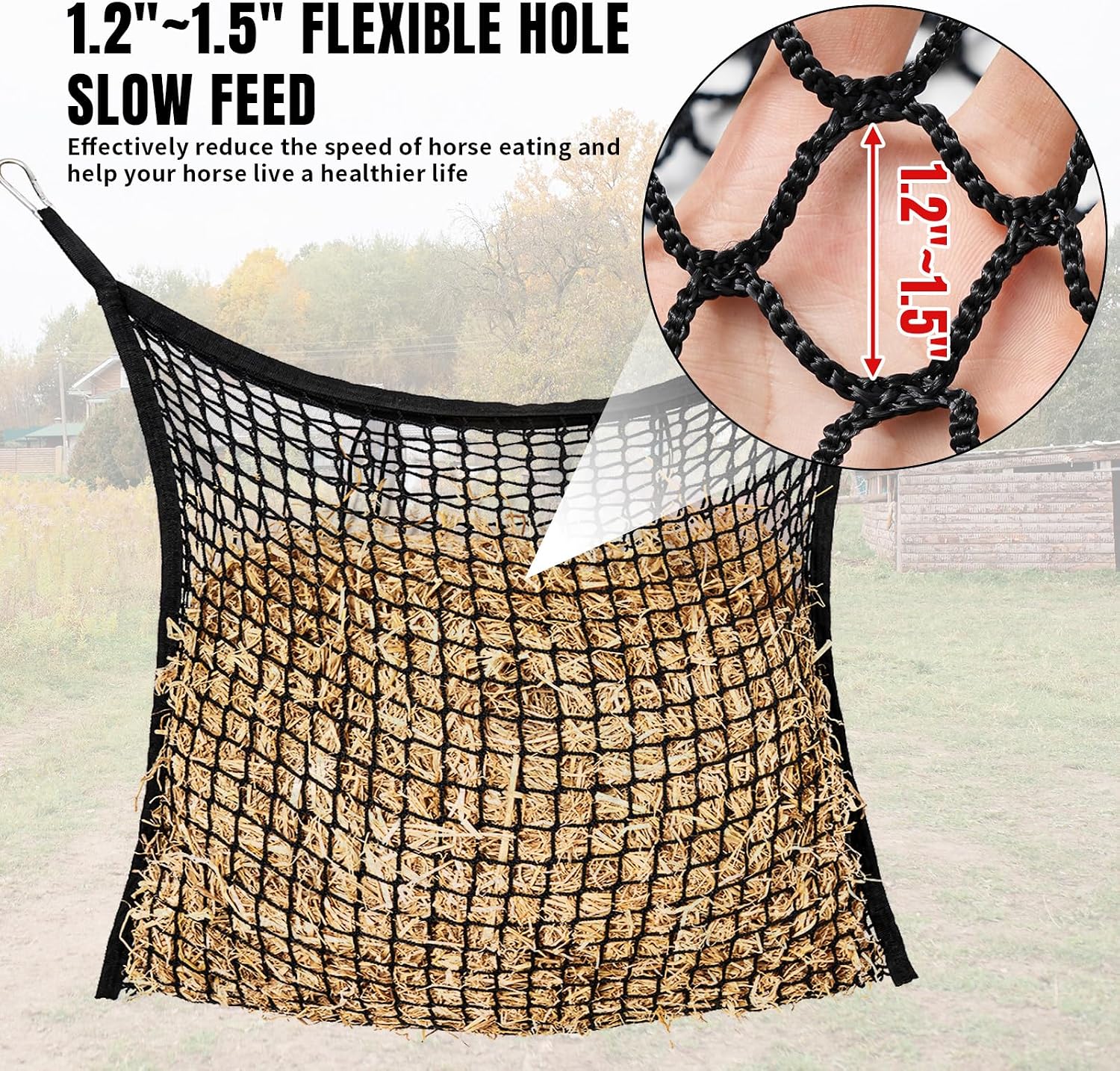 Slow Feed Hay Nets for Horses, Large Capacity Hay Bags, 4 Pack