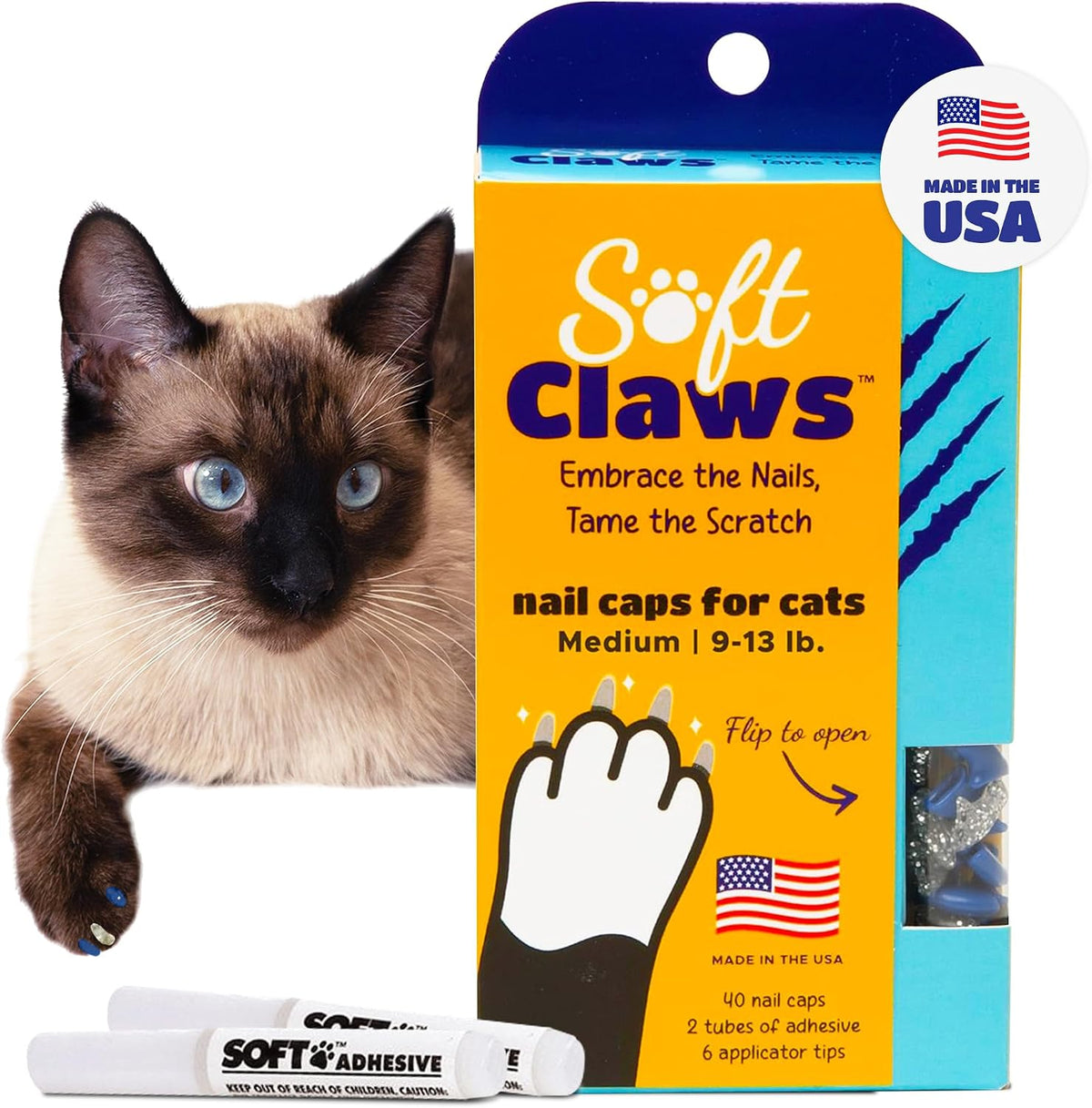 Nail Caps for Medium Cats, 40 Caps, Blue & Silver