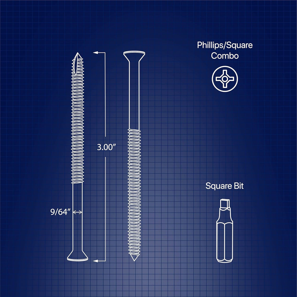 Reinforced Door Screw Kit for Strike Plates, Deadbolt Plates, and Hinges. 3-inch Screws and Screwdriver Bit, Makes