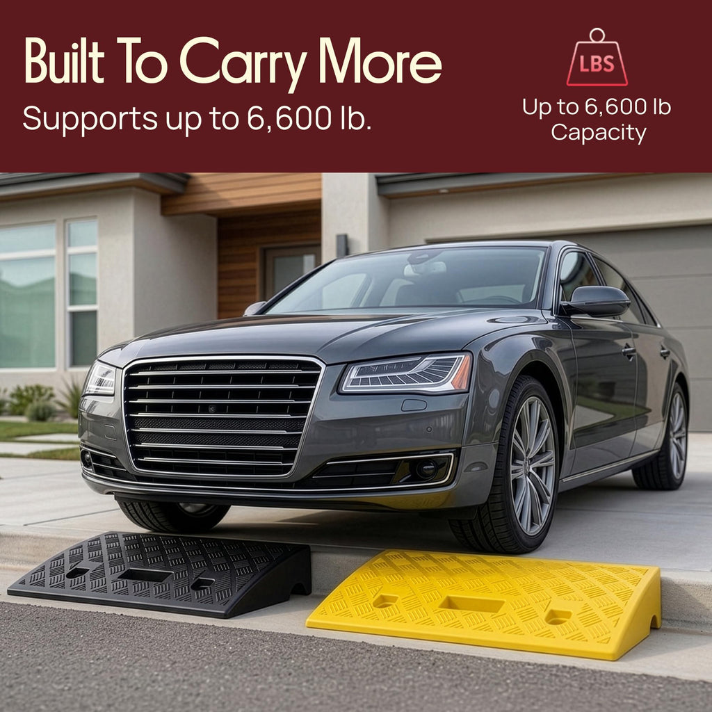 Portable Lightweight Plastic Curb Ramps - 2PC Heavy Duty Plastic Threshold Ramp Set for Driveway, Loading Dock