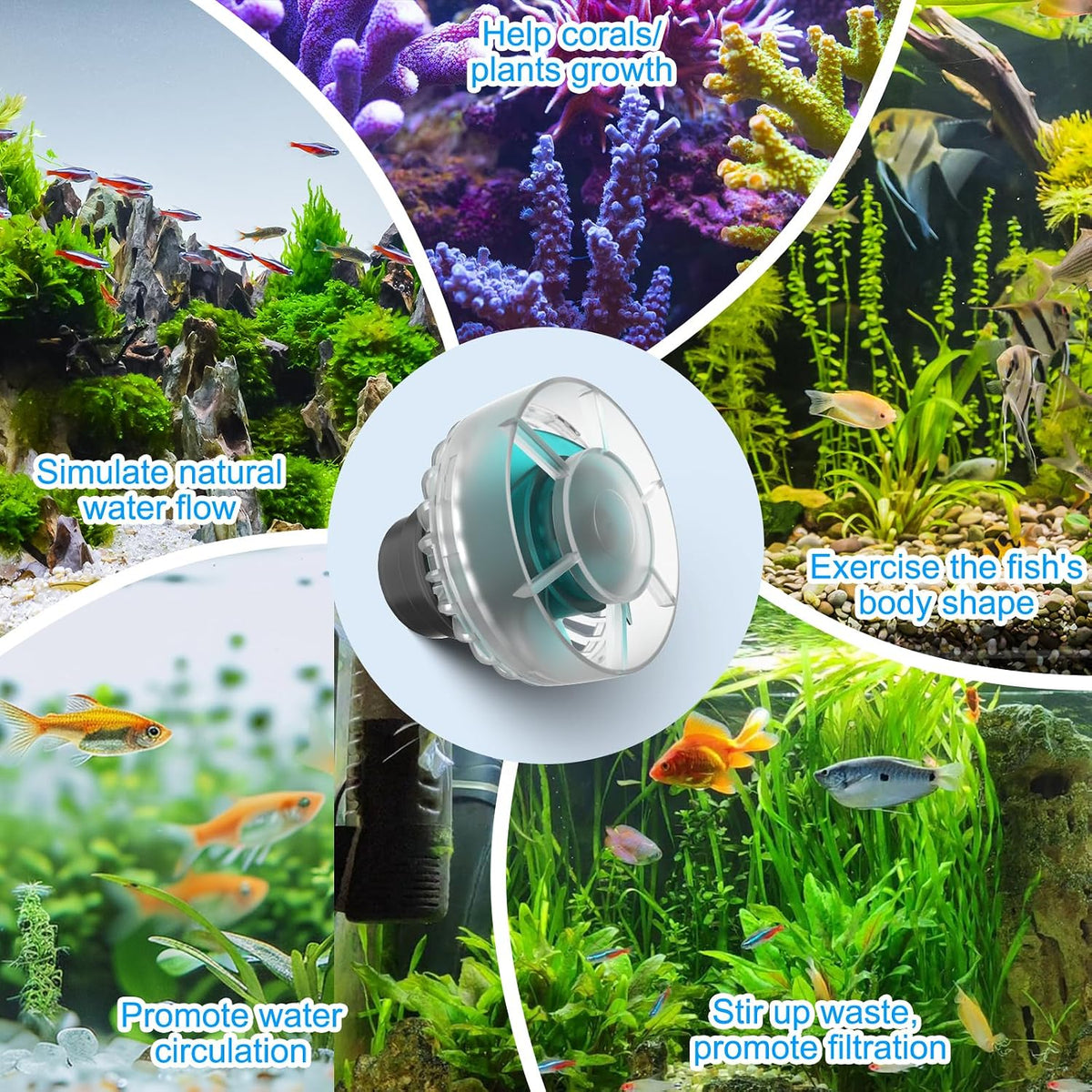 Mini Wave Maker for Saltwater & Freshwater Aquarium, Ultra-Quiet Transparent Wavemaker with Controller, Adjustable
