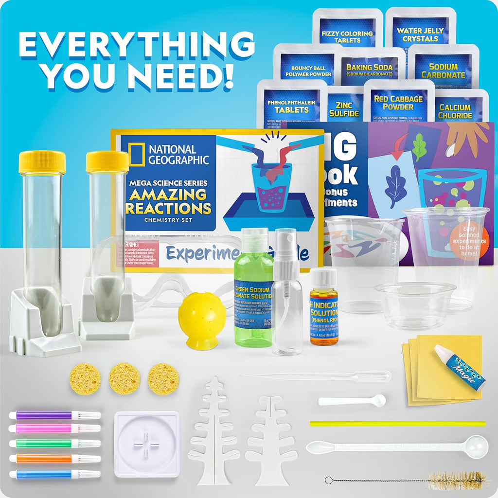 National Geographic Amazing Chemistry Set with 100+ Experiments Ages 8-12 | Crystal Growing, Chemical Reactions, STEM