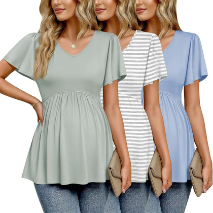 Maternity Shirts 3 Packs Summer Pregnancy Clothes Tops for Work