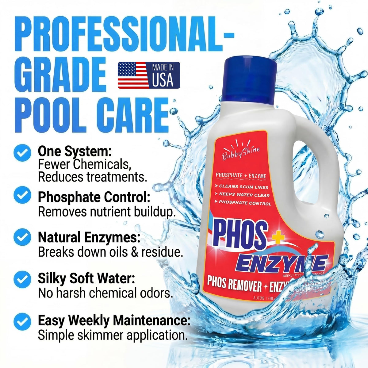 Pool Phosphate Remover, Pool Clarifier & Pool Treatment, 3 L, BubbyShine