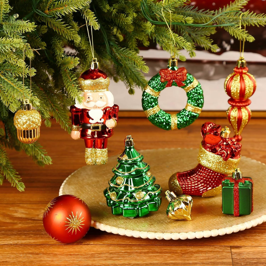 135pcs Christmas Balls Ornaments Set, Shatterproof Plastic Baubles, Ribbon and Tree Topper for Xmas Tree Holiday