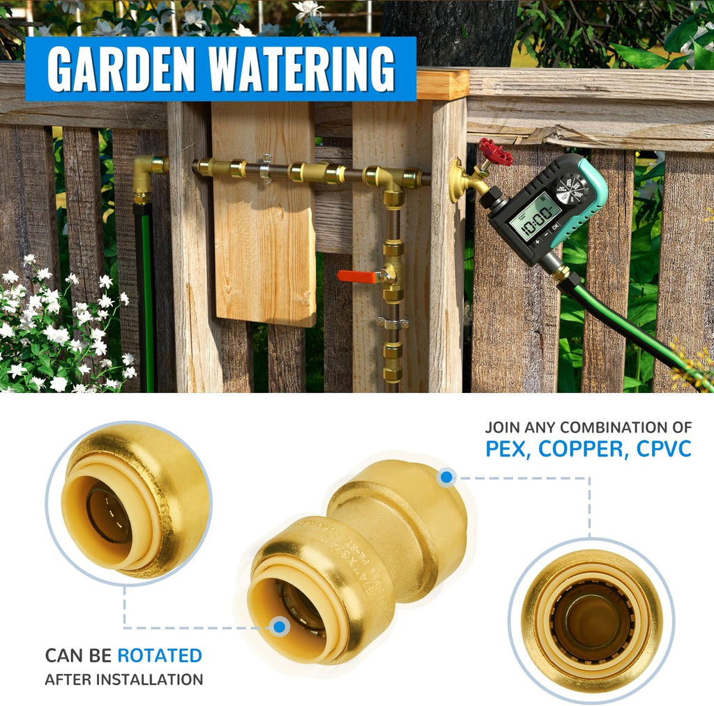 SUNGATOR Straight Coupling, 3/4-Inch Push Fit PEX Fittings, Brass, 2-Pack