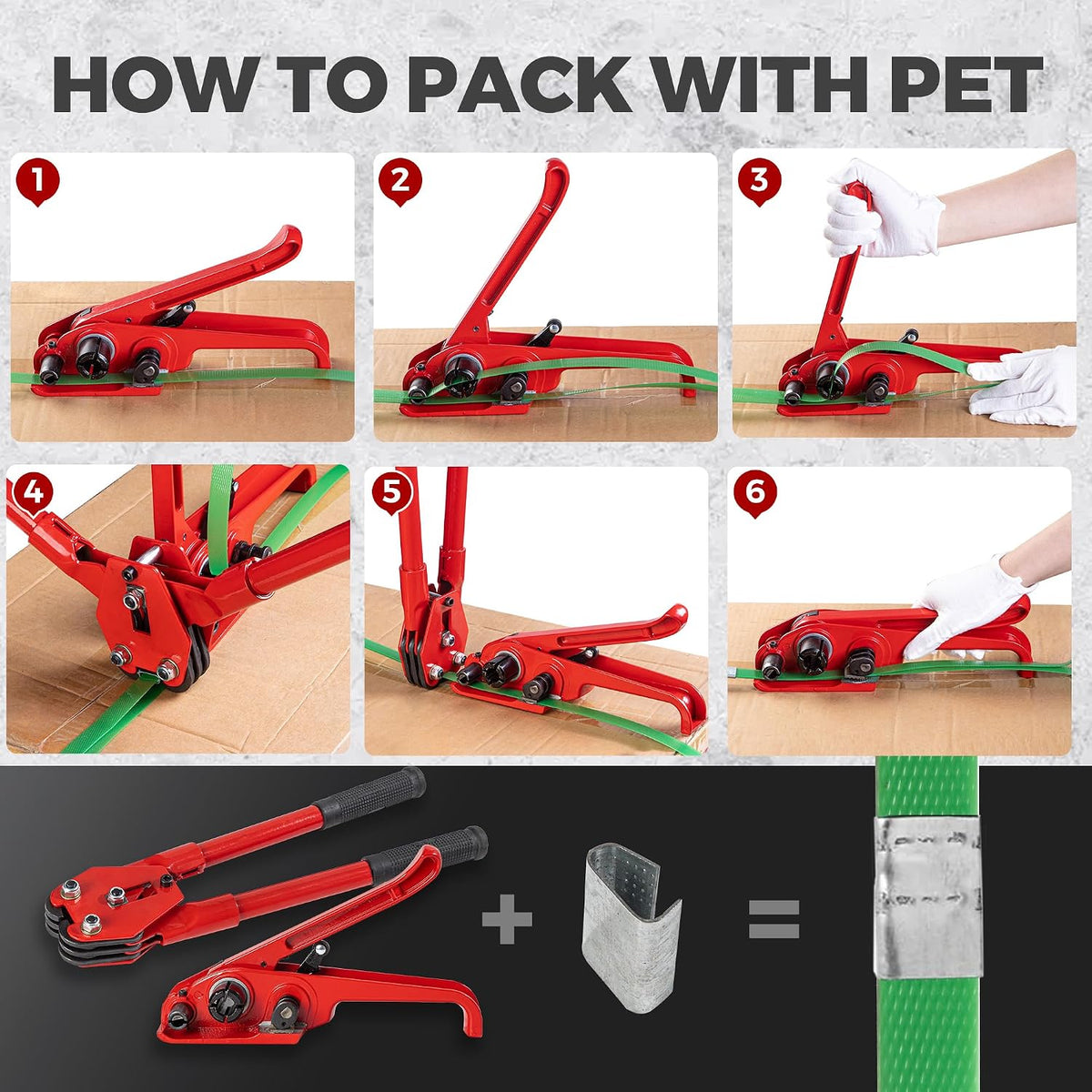 Pallet Banding Strapping Kit, Packaging with Green 5/8" x 1000 Ft PET Strap