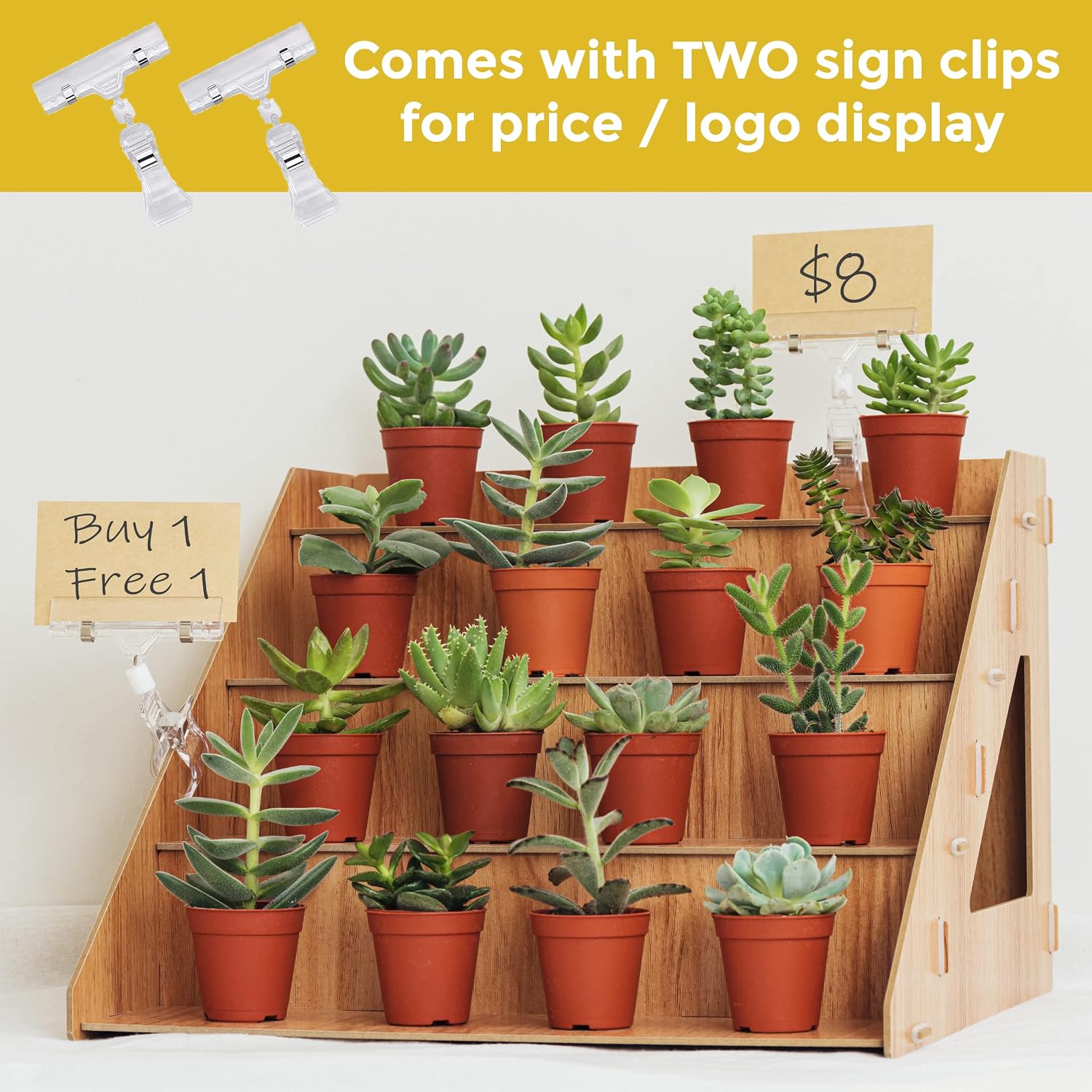 4-Tier Retail Wooden Display Riser - Farmers Market Craft Fair Display Rack - Candle Soap Display Stand for Craft
