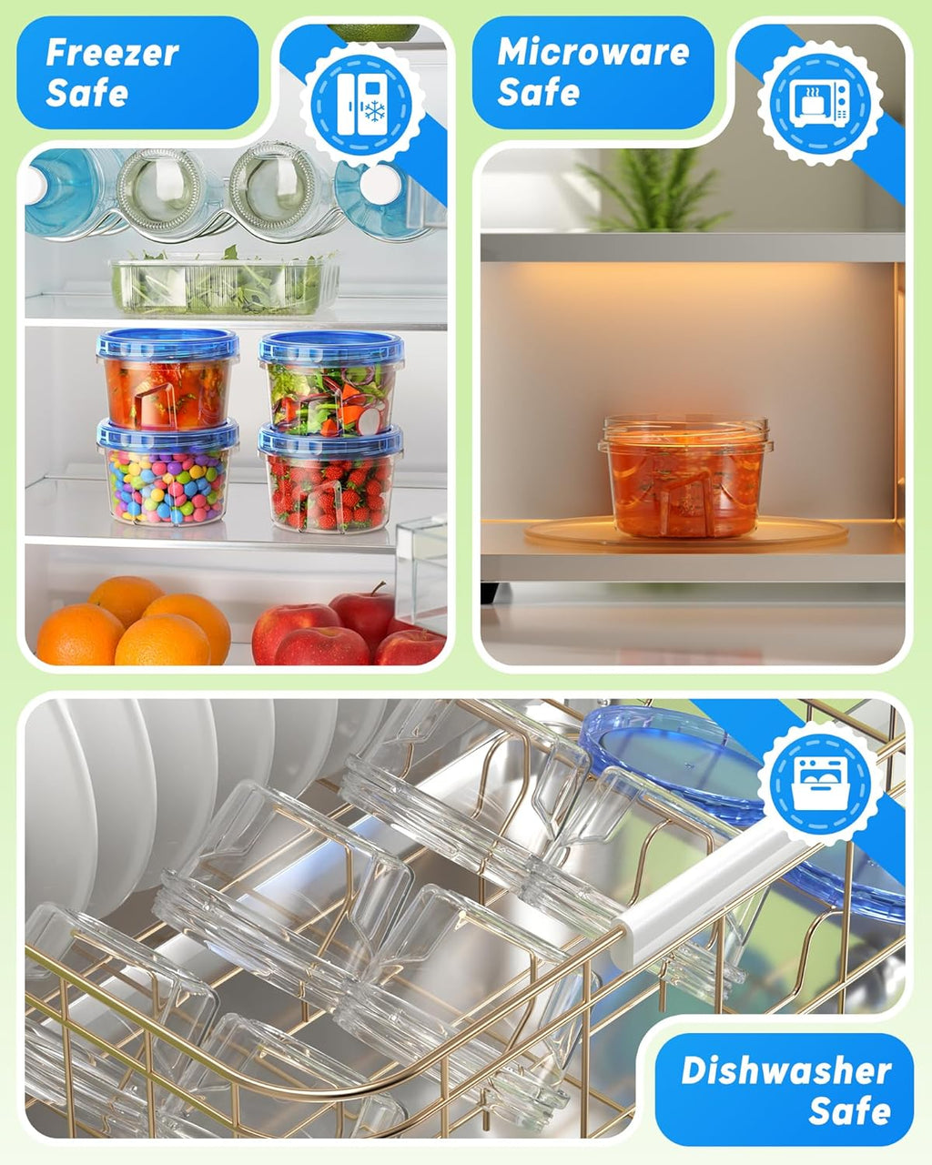 6 Pack-17oz Freezer Storage Containers, Plastic Food Storage Containers with Twist Top Lids, BPA Free and Reusable