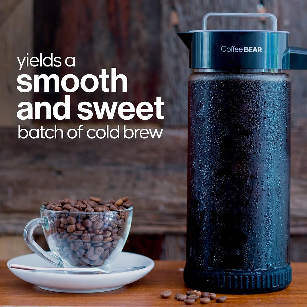 – Cold Brew Coffee Maker and Iced Tea Brewer, Large 1.3L (44oz) Borosilicate Glass Pitcher with Reusable Mesh Filter