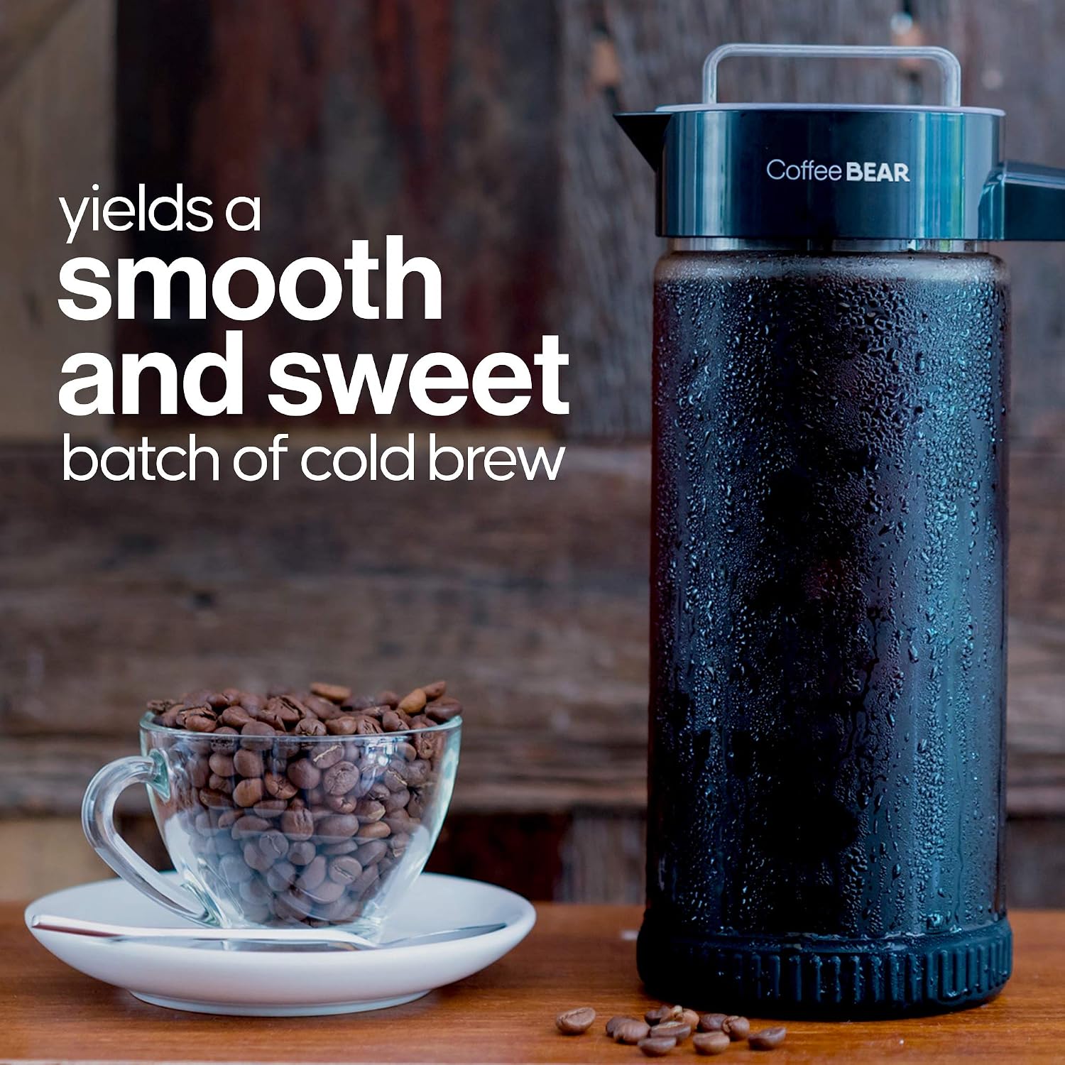 – Cold Brew Coffee Maker and Iced Tea Brewer, Large 1.3L (44oz) Borosilicate Glass Pitcher with Reusable Mesh Filter