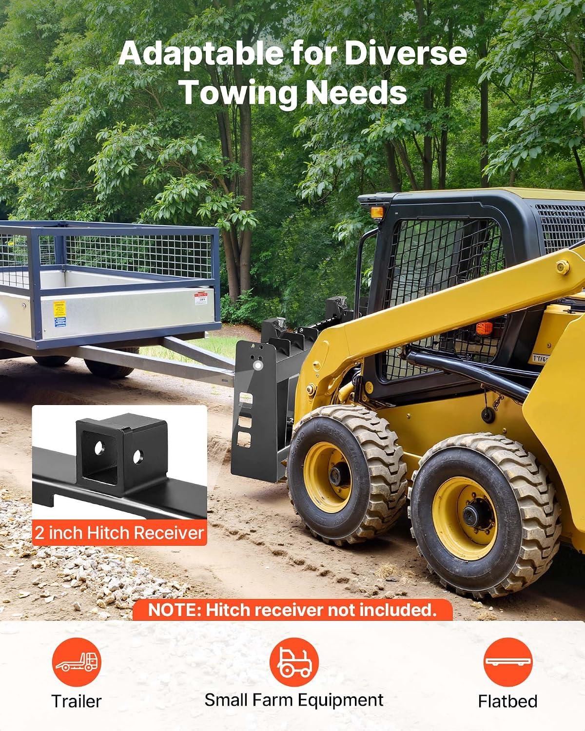 Skid Steer Pallet Frame, 4000 lbs Rated Load Capacity, 45-inch Pallet Fork Frame Attachments with 2-inch Hitch