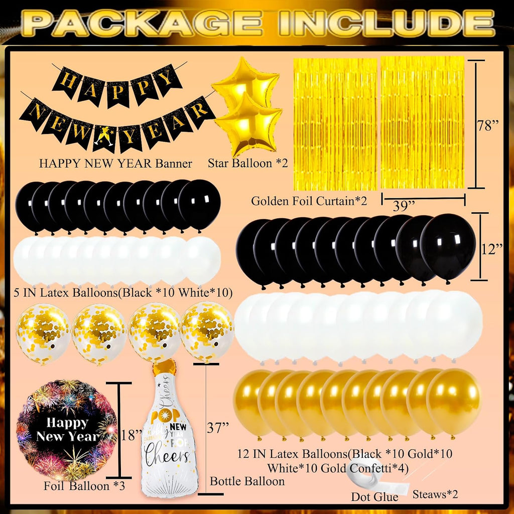 Happy New Year Decorations 2026, 2026 New Years Eve Party Supplies, New Years Party Decorations Kit with Balloons