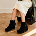 Women's Suede Low Wedges Ankle Boots,Black/Suede,7.5