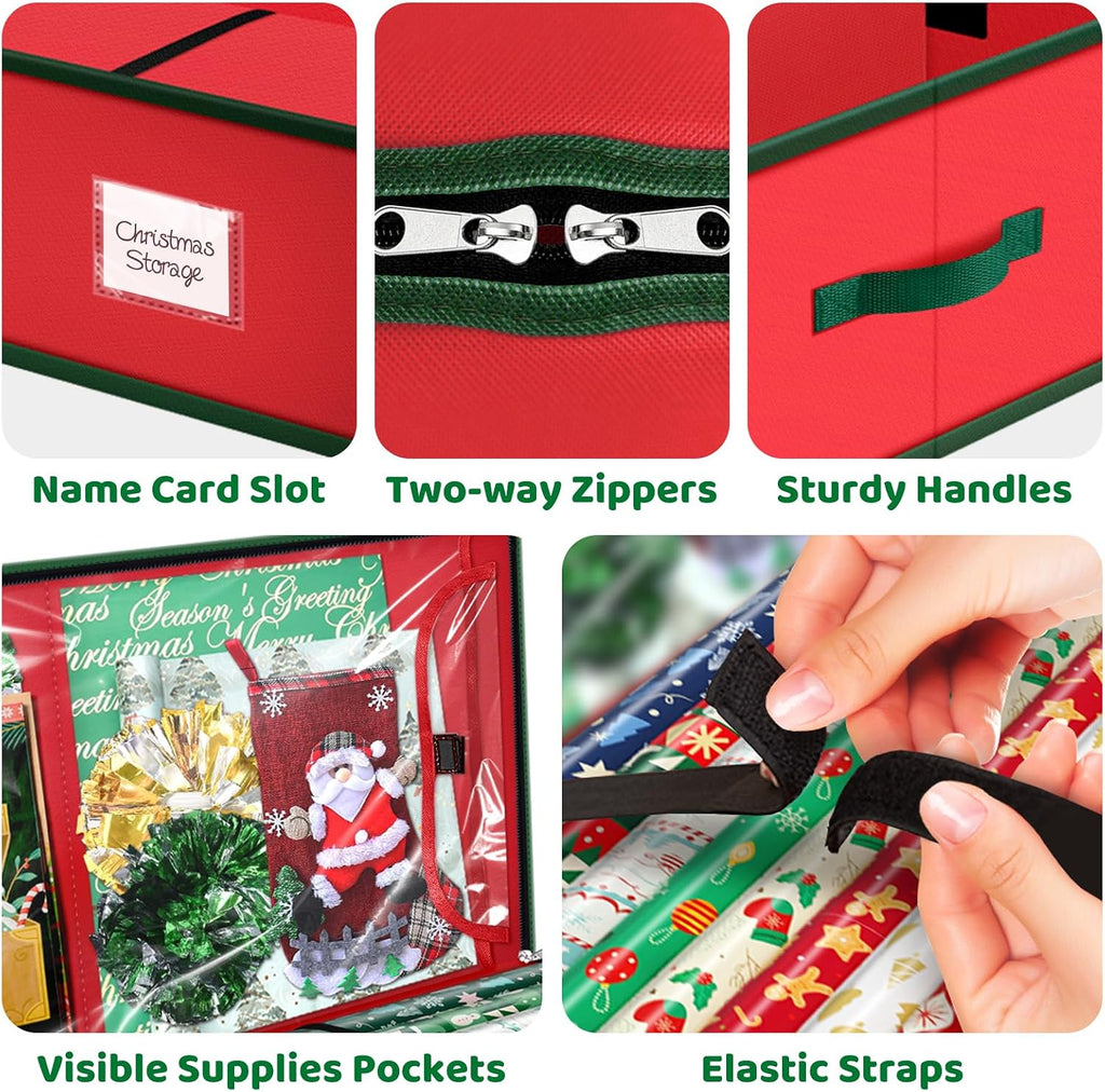 Christmas Wrapping Paper Storage Containers, 40 Inch Gift Wrap Organizer, Visible Supplies Pockets for Xmas