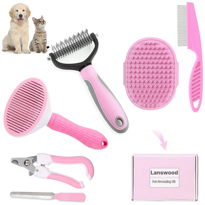 Dog Brush Grooming Kit 6PCS Dog Brush for Shedding-Dogs Brushes for Grooming, Dematting Comb for Dogs, Nail Clipper