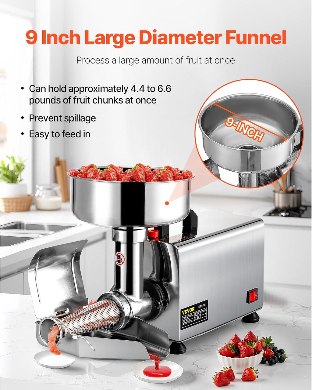110V Electric Tomato Strainer 370W Commercial Grade Tomato Milling Machine Stainless Steel Tomato Press and Strainer
