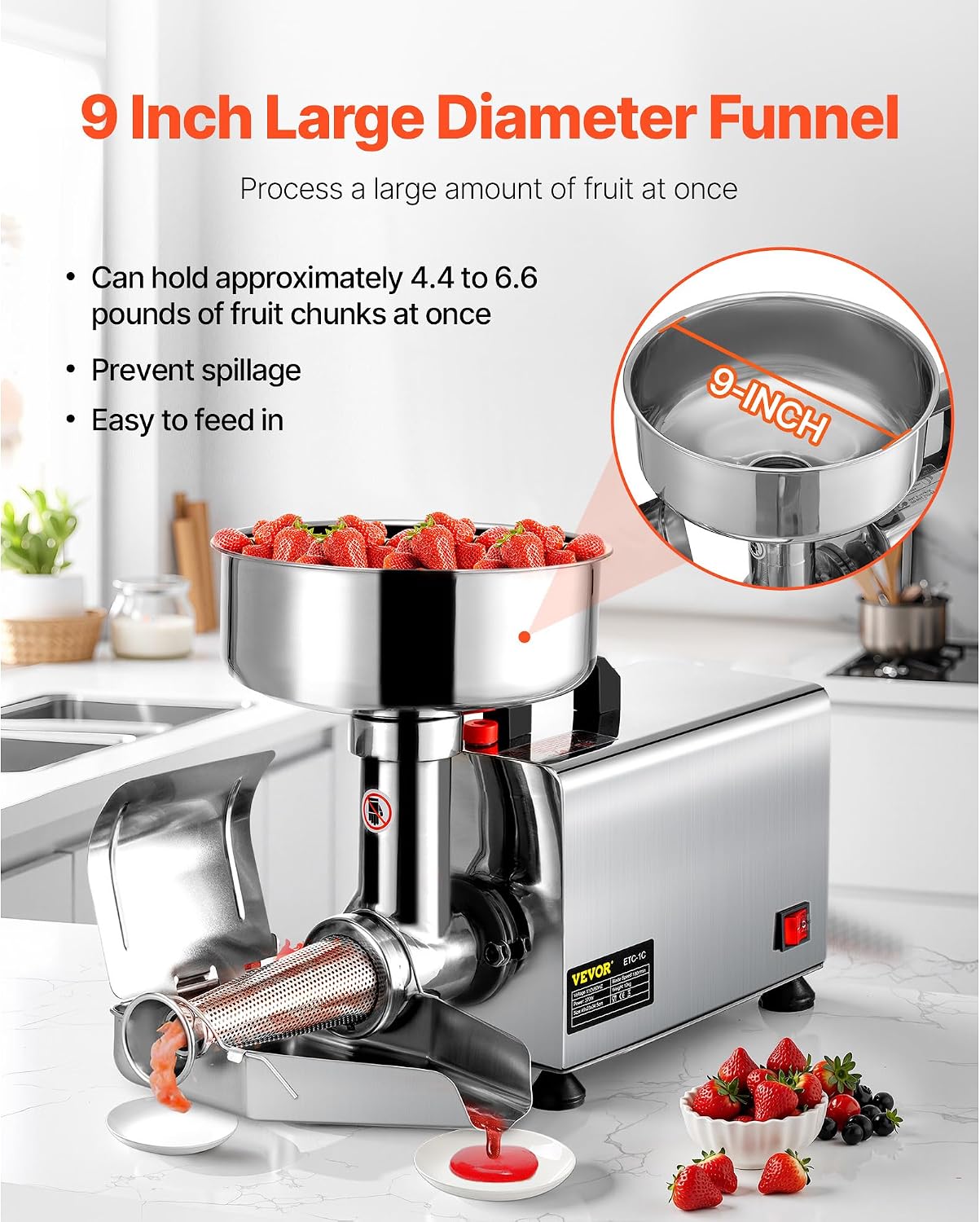 110V Electric Tomato Strainer 370W Commercial Grade Tomato Milling Machine Stainless Steel Tomato Press and Strainer