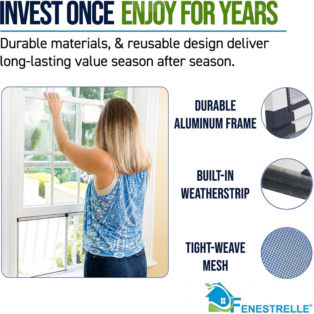 Expandable Window Screen, 10″ H × 19″–36″ W Horizontal, 2-Pack