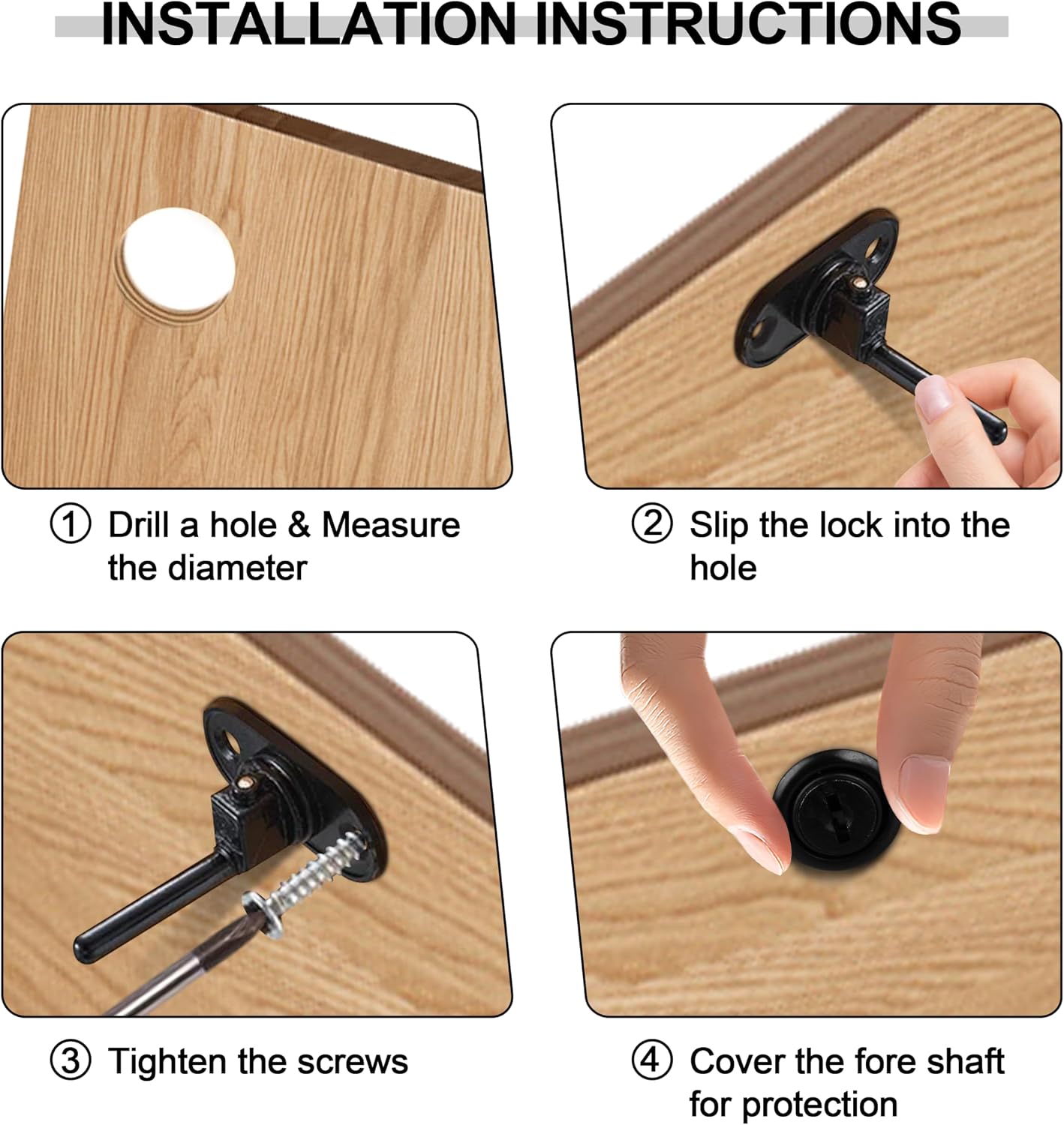 Drawer Lock Cabinet Lock with Keys,Zinc Alloy,Keyed Different,Black,4 Sets | Cylinder Diameter 16mm,Locking Rod