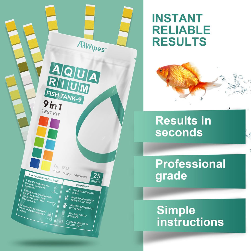 Fish Tank Marine Water Test Strips 9-in-1 |25 Strips | Freshwater, Saltwater & Reef Tanks Quick & Accurate Test pH