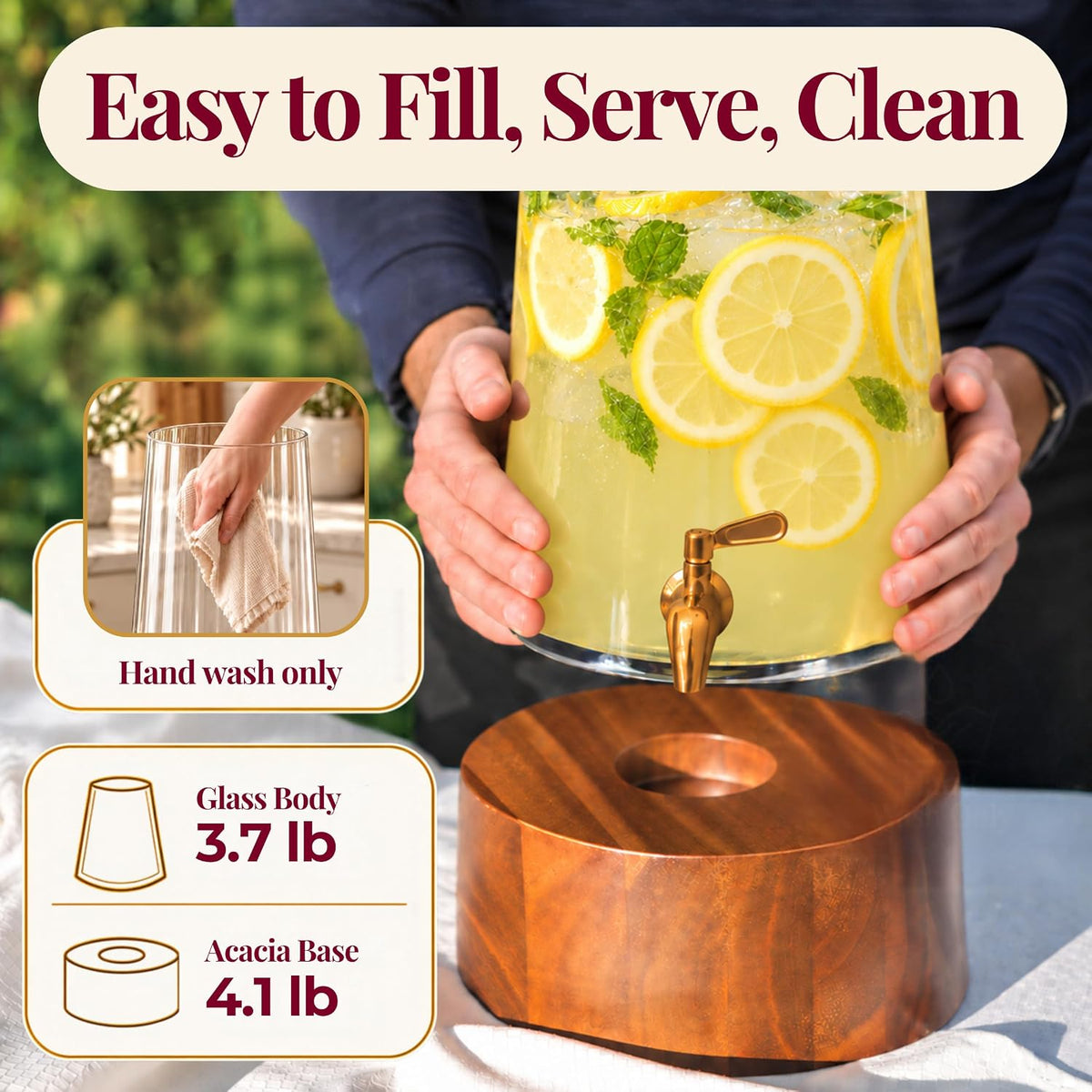 Glass Drink Dispenser with Spigot - Beverage Dispenser with Stand