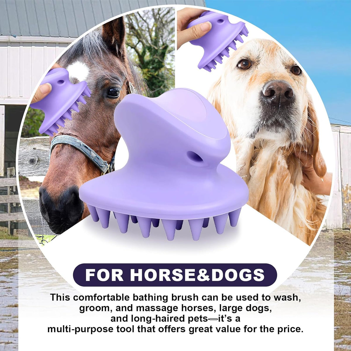 Purple Horse Curry Comb Horse Brush for Shedding&Bathing&Massage