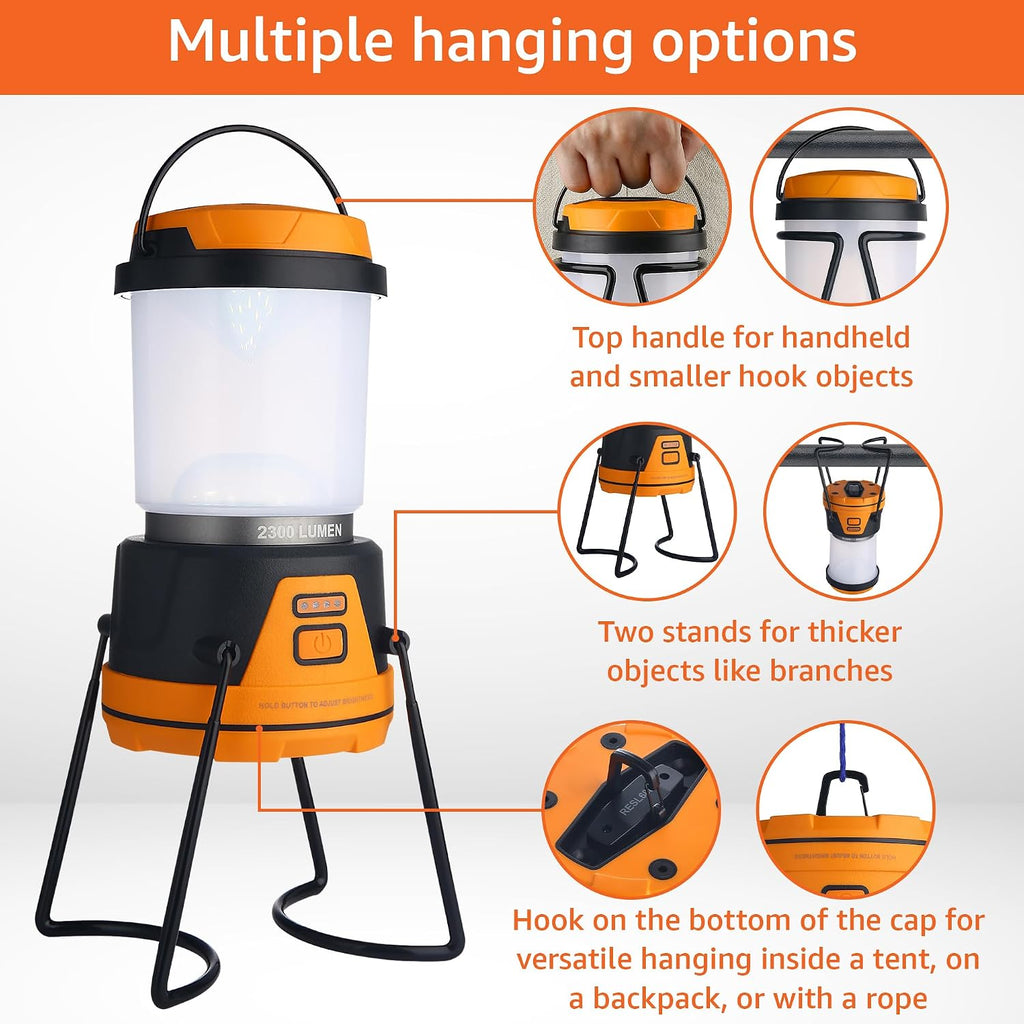 Rechargeable LED Camping Lantern - Power Outages, Hurricanes, Emergency, Hiking, Outdoor - Bright Battery Powered