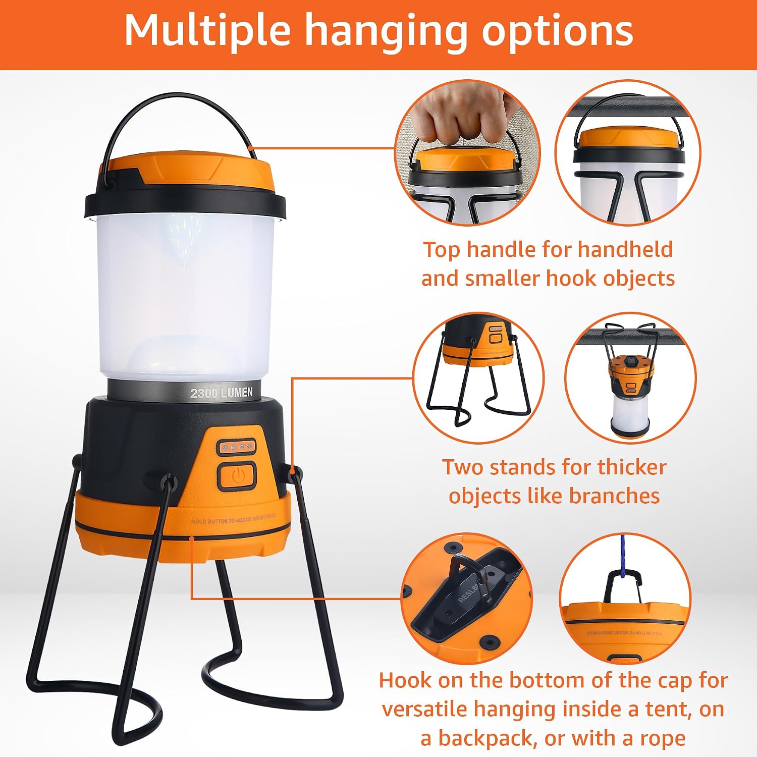 Rechargeable LED Camping Lantern - Power Outages, Hurricanes, Emergency, Hiking, Outdoor - Bright Battery Powered