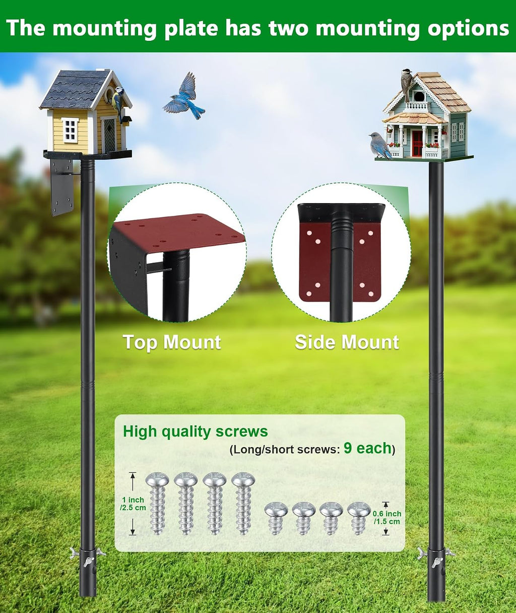 Heavy Duty Bird Feeder Pole - 73 Inch Adjustable 1 Inch Metal Bird House Pole with 14” Deep Auger Base | Outdoor