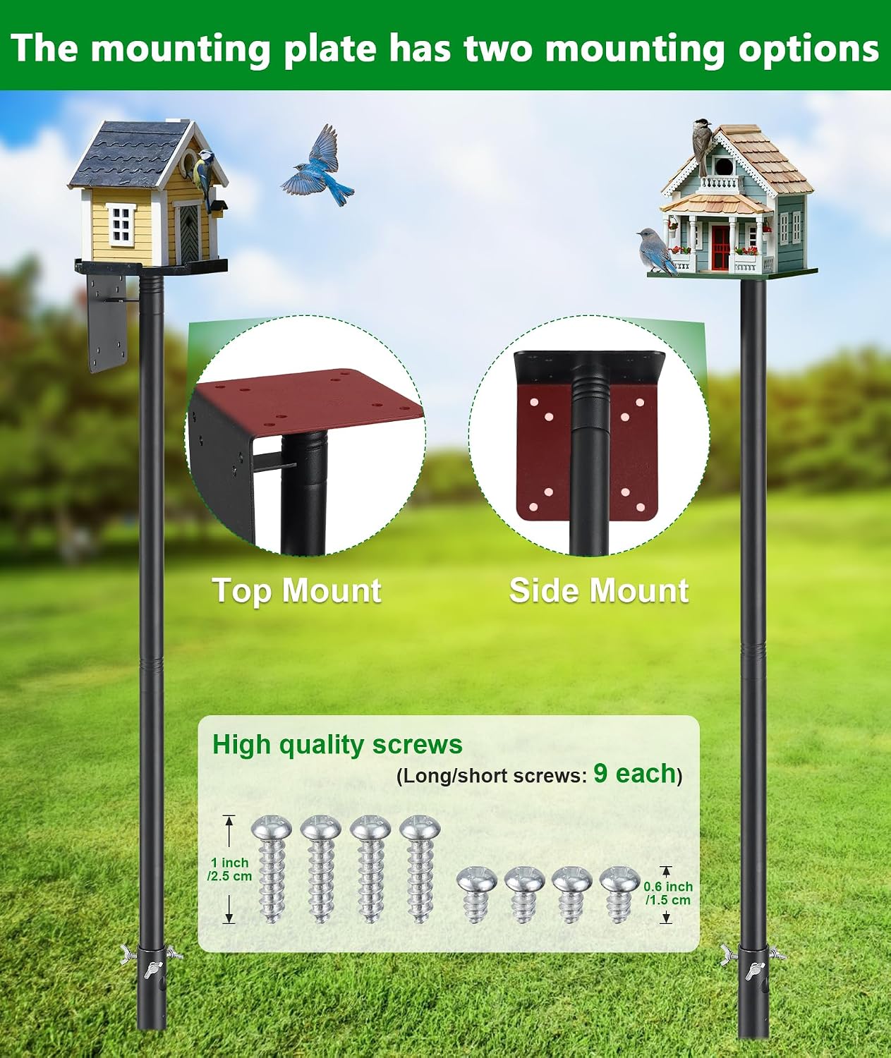 Heavy Duty Bird Feeder Pole - 73 Inch Adjustable 1 Inch Metal Bird House Pole with 14” Deep Auger Base | Outdoor