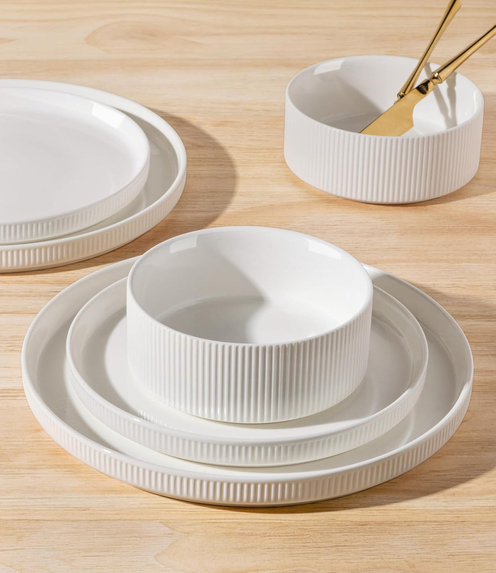 Ceramic Dinnerware Set for 4, 12-Piece Plates and Bowls Set