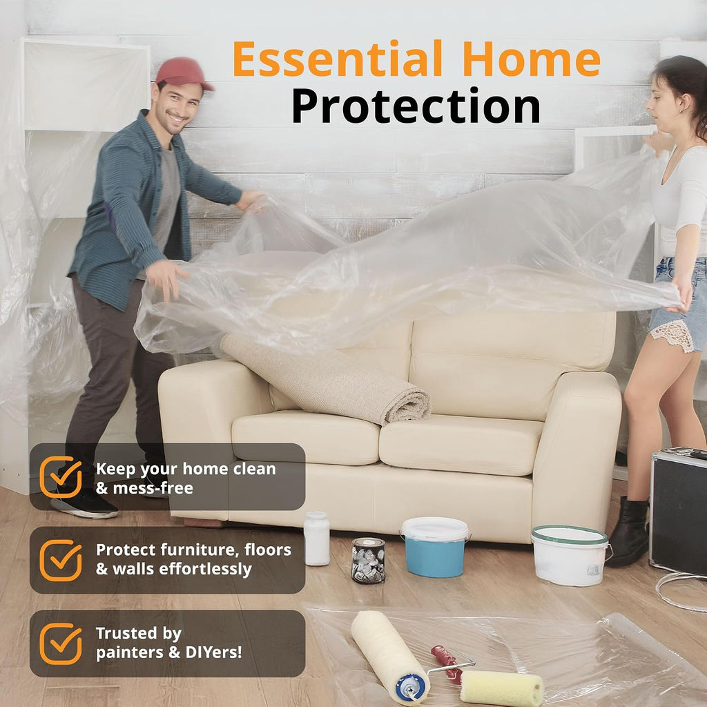 Plastic Drop Cloth for Painting 9x12 ft 6 Pack Plastic Sheeting