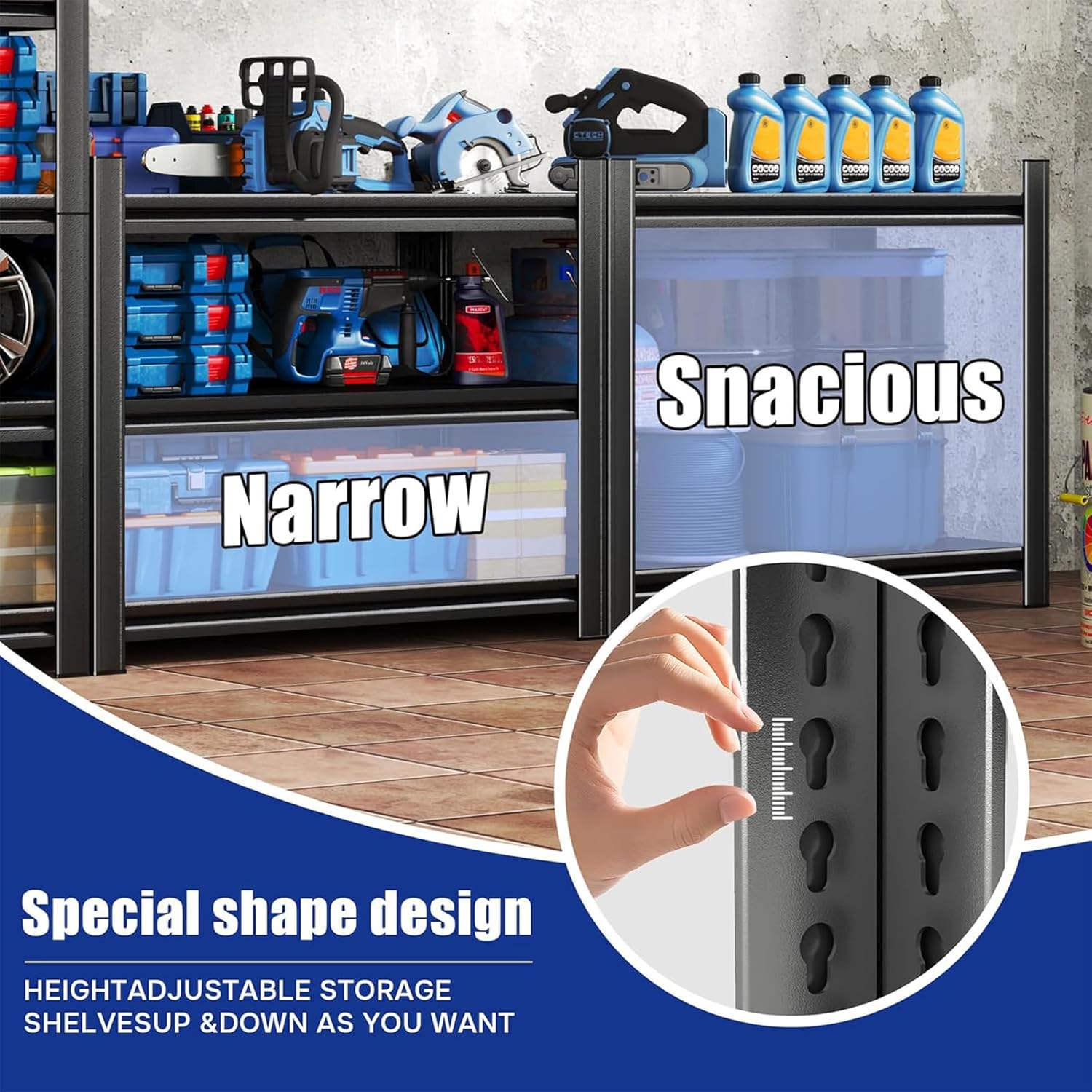 Heavy Duty Garage Shelving Unit, 5-Tier Adjustable Metal Shelving, 2500 lbs Capacity Steel Storage Shelves