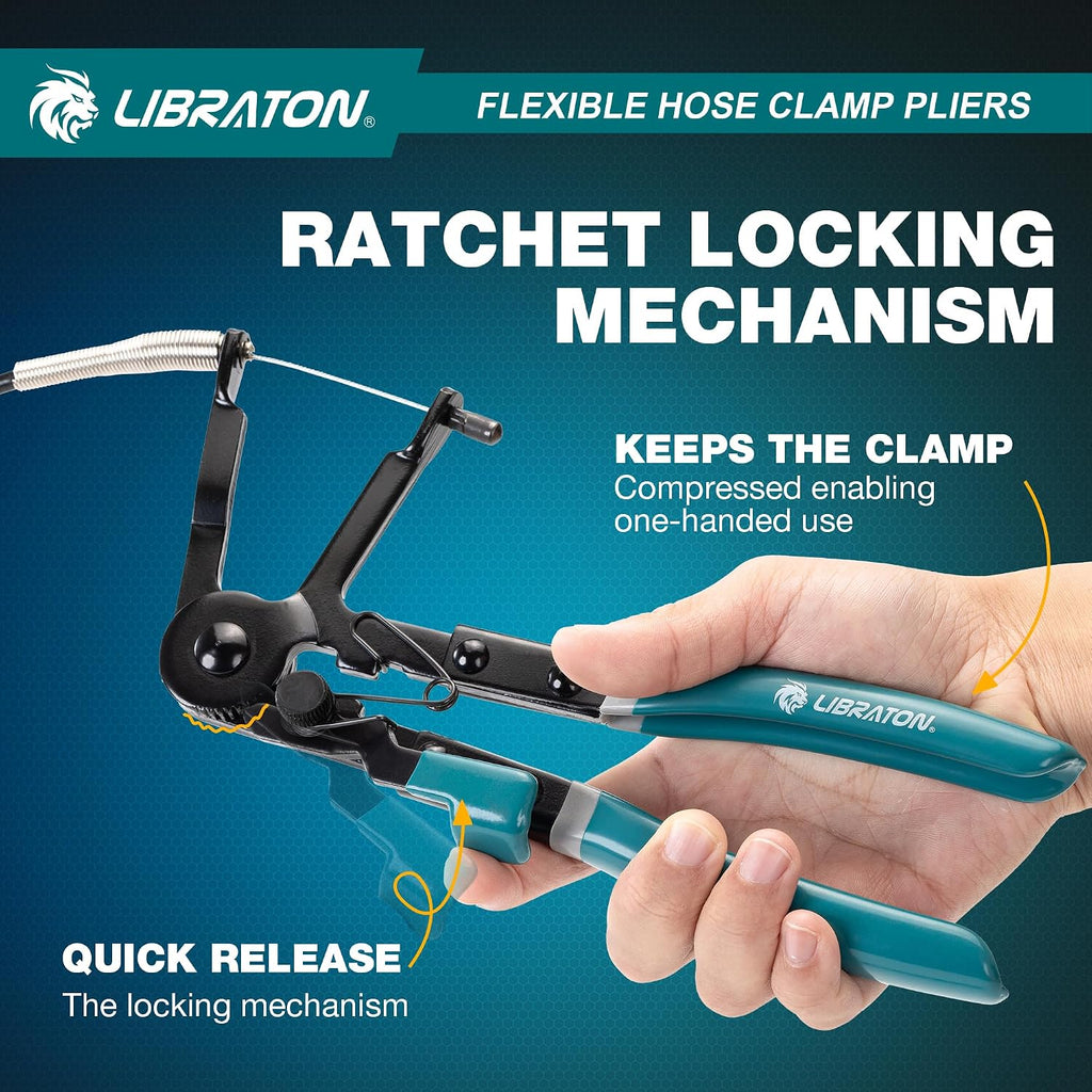 Flexible Hose Clamp Pliers, 27.5" Radiator Hose Clamp Pliers | 8-50mm Adjustable Ratcheting Spring Clamp Removal