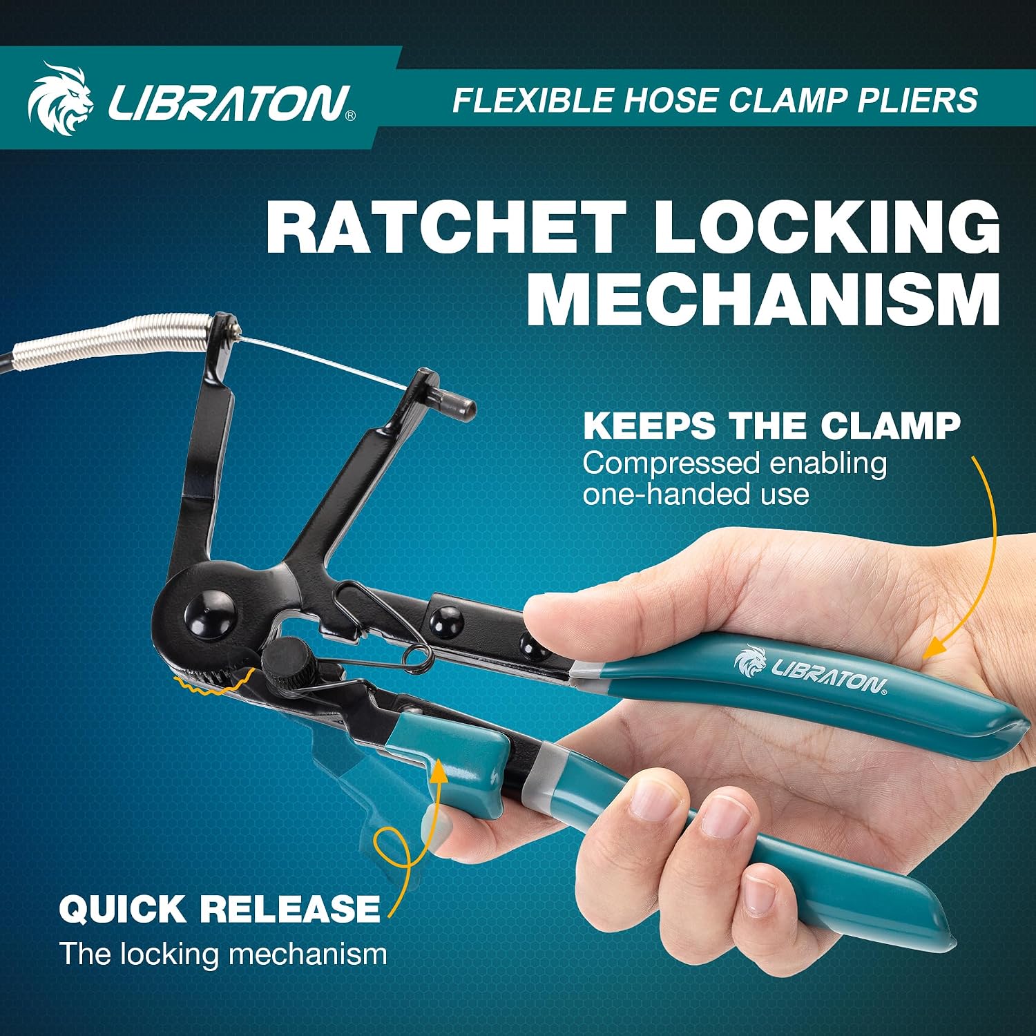 Flexible Hose Clamp Pliers, 27.5" Radiator Hose Clamp Pliers | 8-50mm Adjustable Ratcheting Spring Clamp Removal