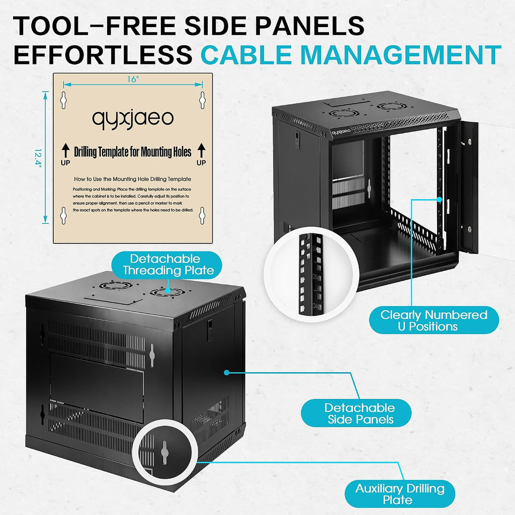 9U Wall Mount Server Rack Cabinet for 19'' IT Equipment, AV Device