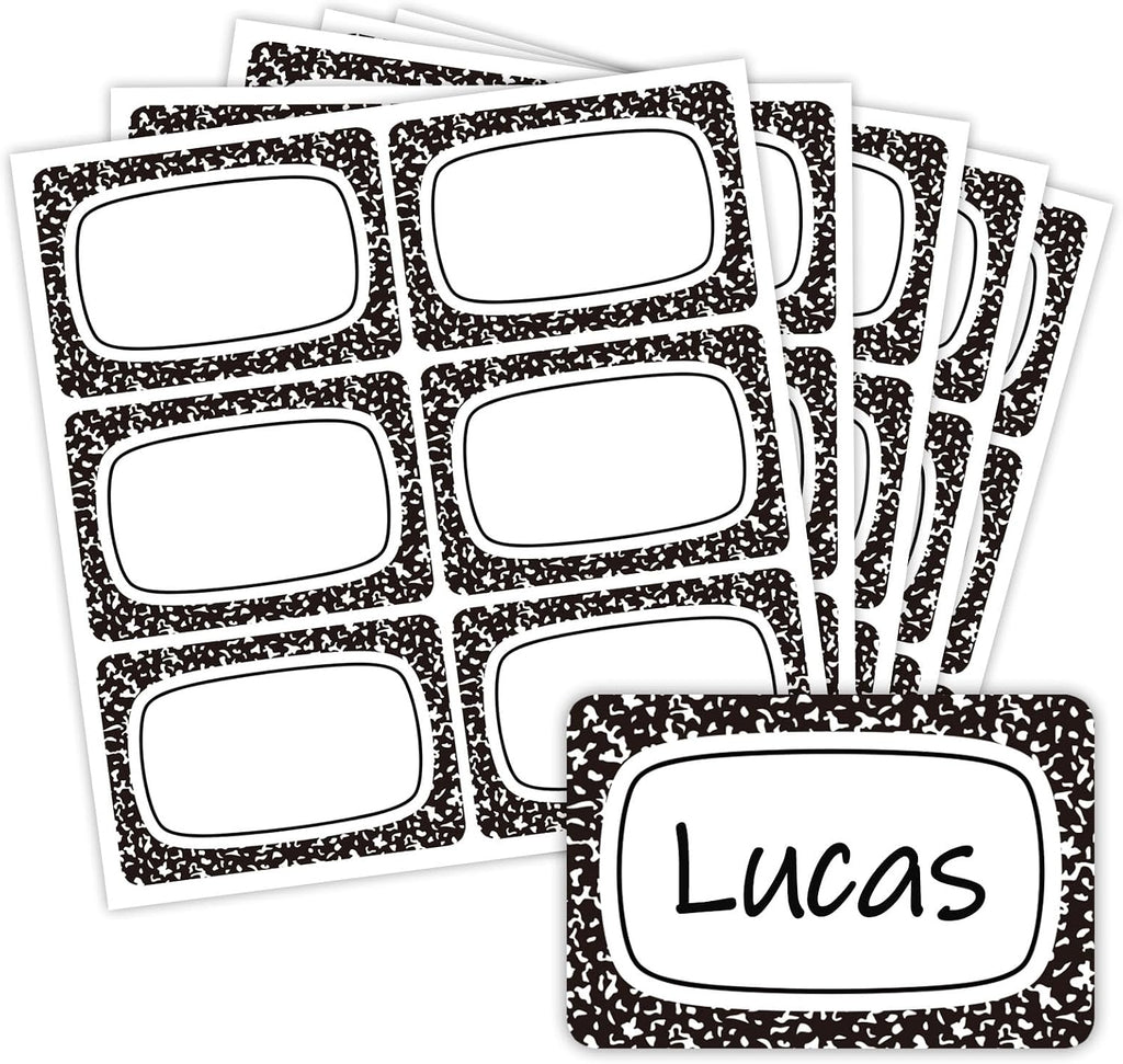 180 Pcs Composition Notebook Name Tag Stickers Self-Adhesive Nameplate Decal Black and White Blank Name Label for
