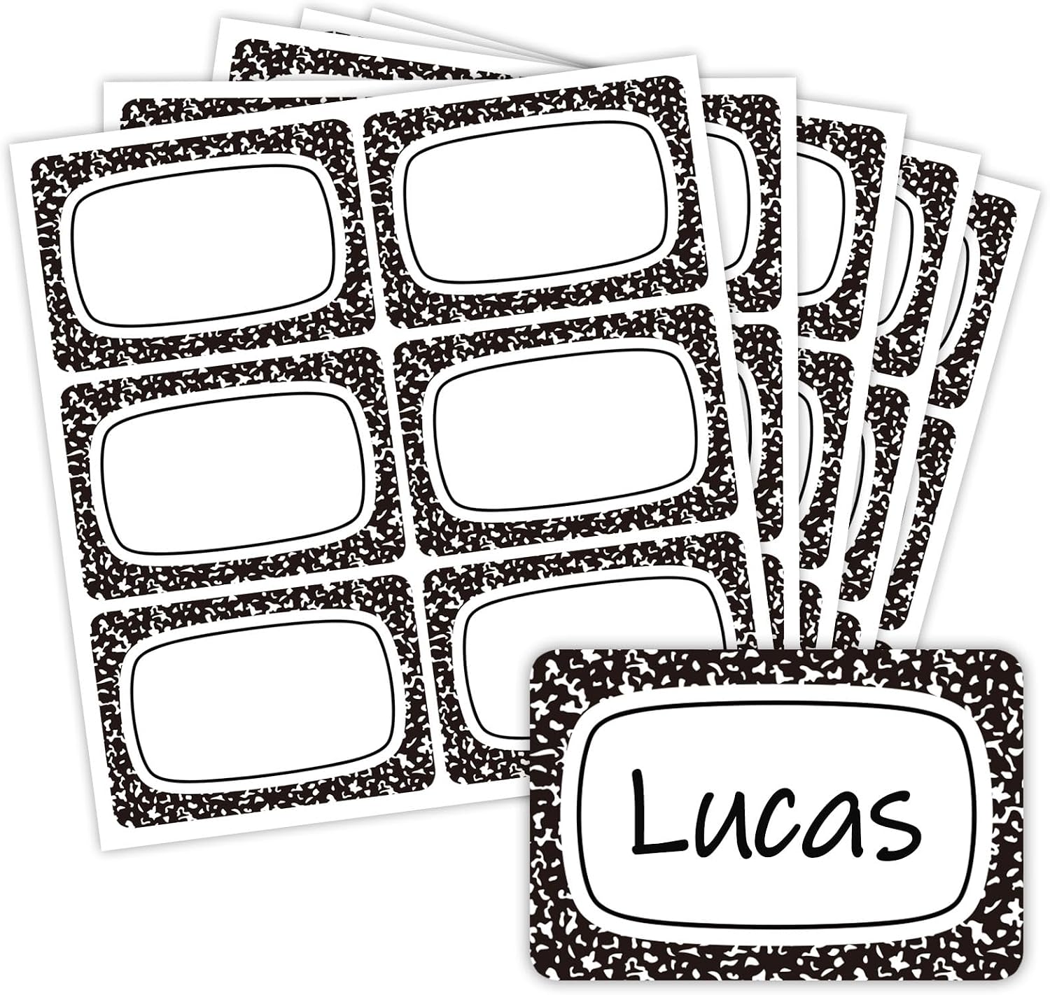 180 Pcs Composition Notebook Name Tag Stickers Self-Adhesive Nameplate Decal Black and White Blank Name Label for