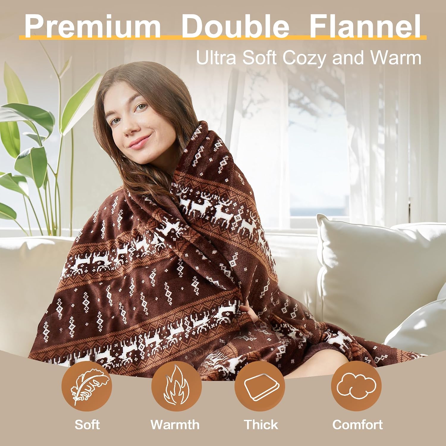 Heated Blanket Throw, Soft Double Flannel Electric Blanket, Moose | ETL/FCC Certified,10ft Cord,3 Heat Levels, 4H