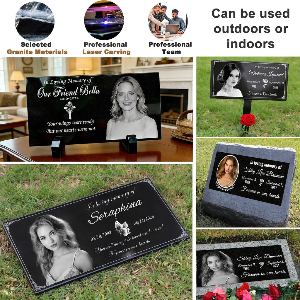 Headstones for Graves, Personalized Granite Memorial Stone,Grave Markers for Cemetery for Humans,Memorial Plaque for