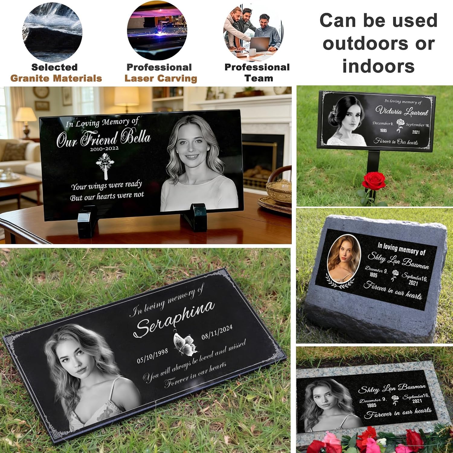 Headstones for Graves, Personalized Granite Memorial Stone,Grave Markers for Cemetery for Humans,Memorial Plaque for