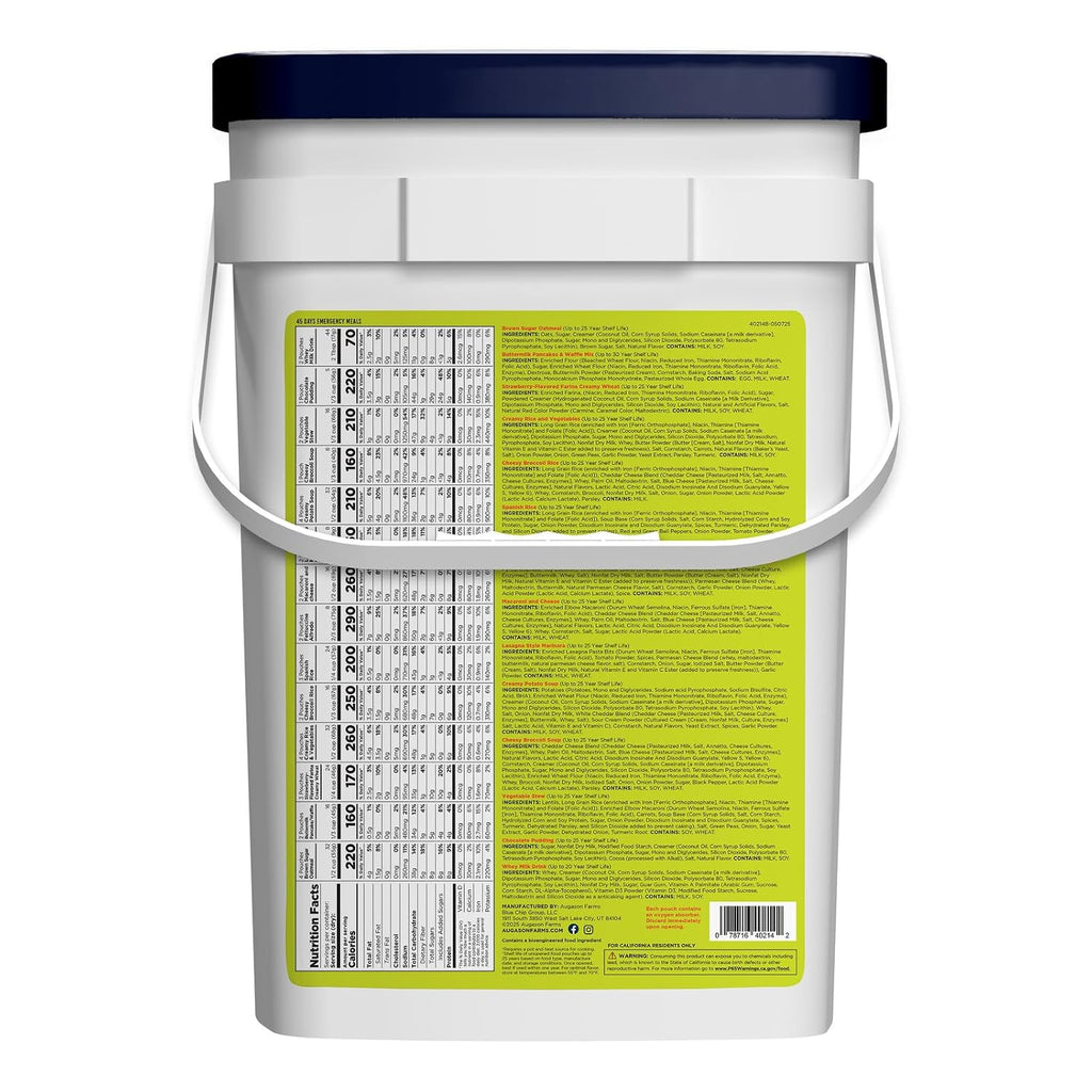 45 Day Emergency Food Supply Kit | Dehydrated Meal Survival Food Bucket for 1 Person, 281 Servings