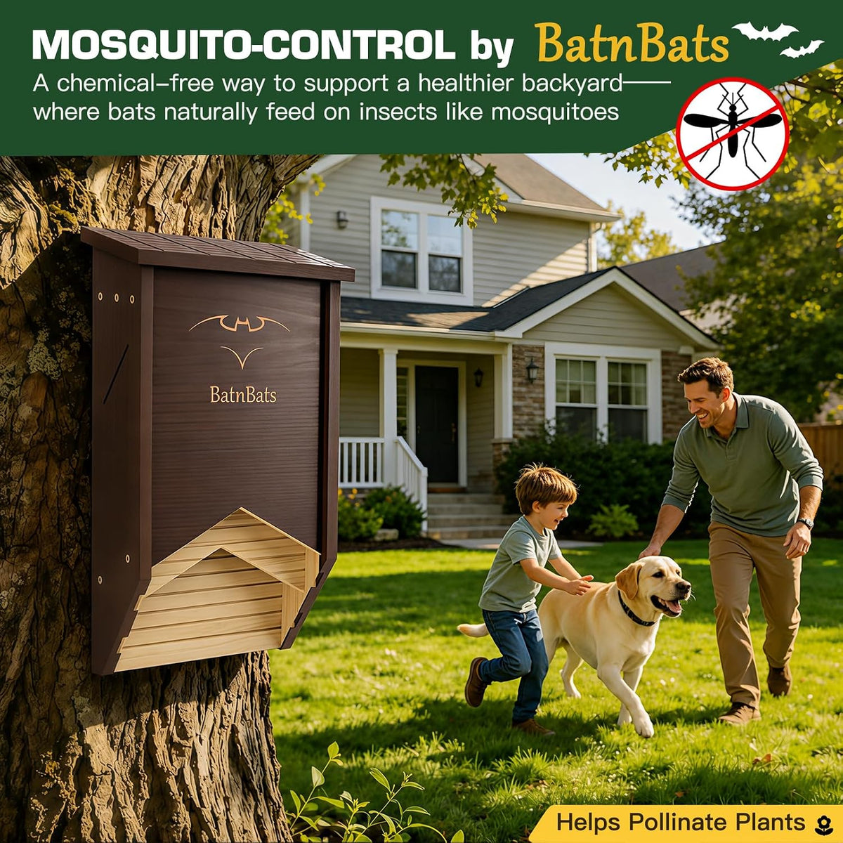 BatnBats Bat House for Outdoors, Bat Box for Outside, 2-Chamber Brown