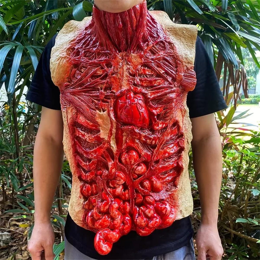 Halloween Body Parts Costume Bloody Intestine Torso Chest Cosplay Props | Latex, worn on the outside, adult, with
