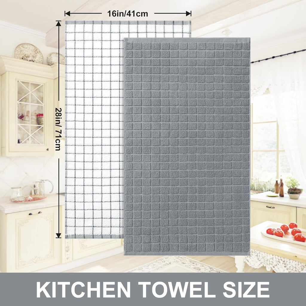 Large Premium Cotton Kitchen Towels 16"x 28", 6 Pack, Grey | Natural Ring Spun 390 GSM Dish Towels, Super Absorbent
